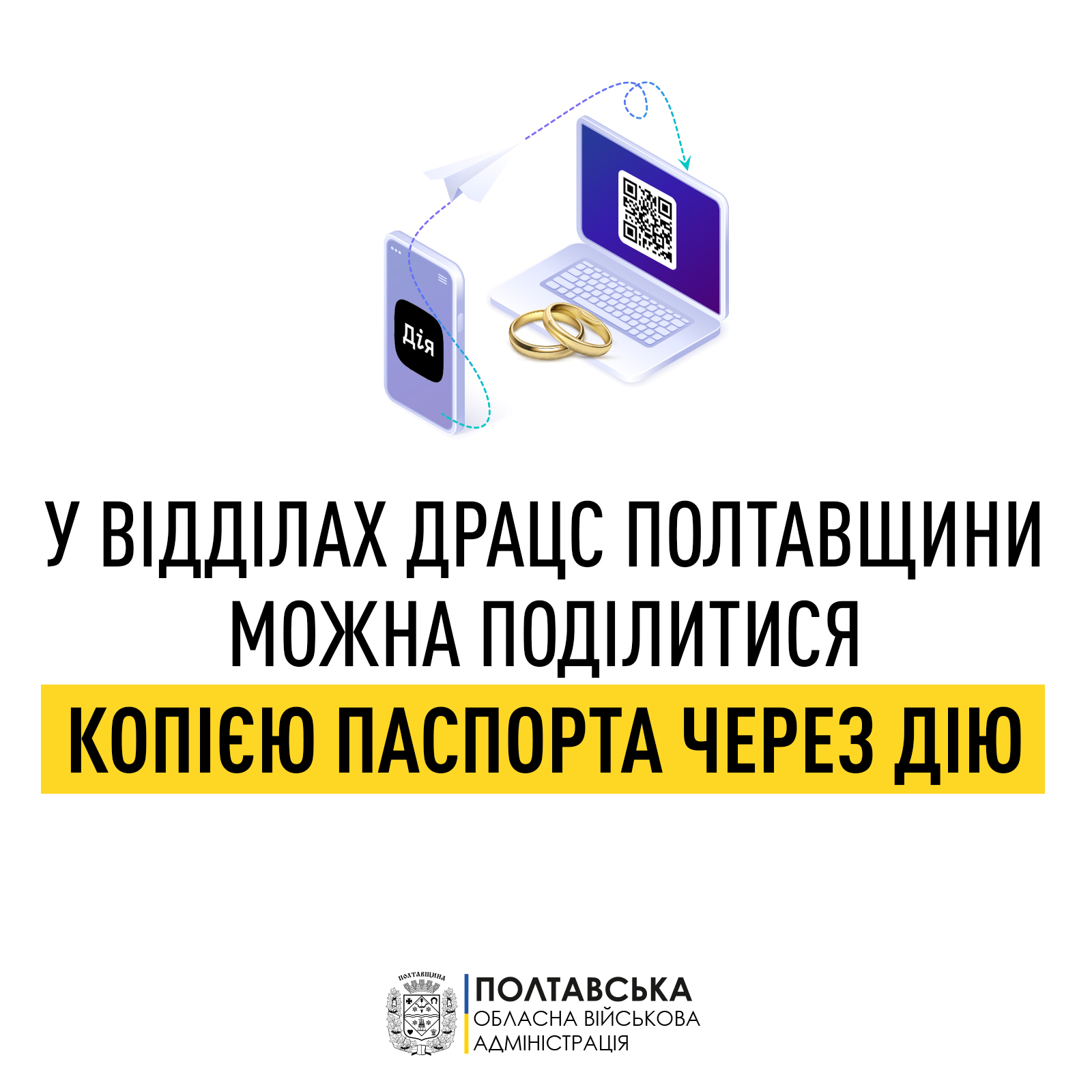 У відділах ДРАЦС Полтавщини можна подати заяву на одруження без паперового паспорта